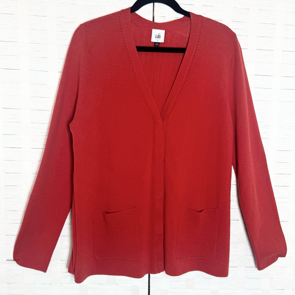 Cabi Burnt Orange 2 Pocket Buttoned Down Lightweight‎ Sweater Size Large